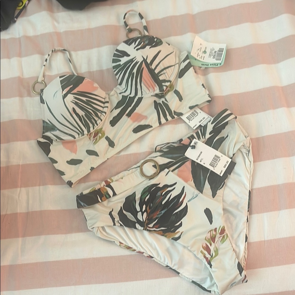 BCBGMaxAzria Tropical Print Bikini - Black, Green, Pink